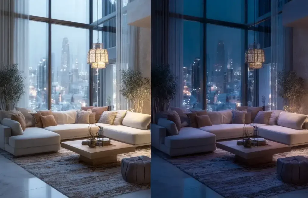 3D virtual tour
day and night lighting
switch feature for
UK property developers